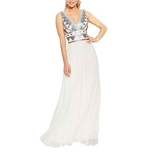 Xscape Embellished Goddess Pleated Sequin White Formal Gown Dress Size 14 NWT