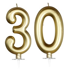 30th Birthday Candles, Large Gold Birthday Numbers, 5.75 Inch, 30 Candles