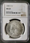 1880 S $1 Morgan Silver Dollar NGC MS63