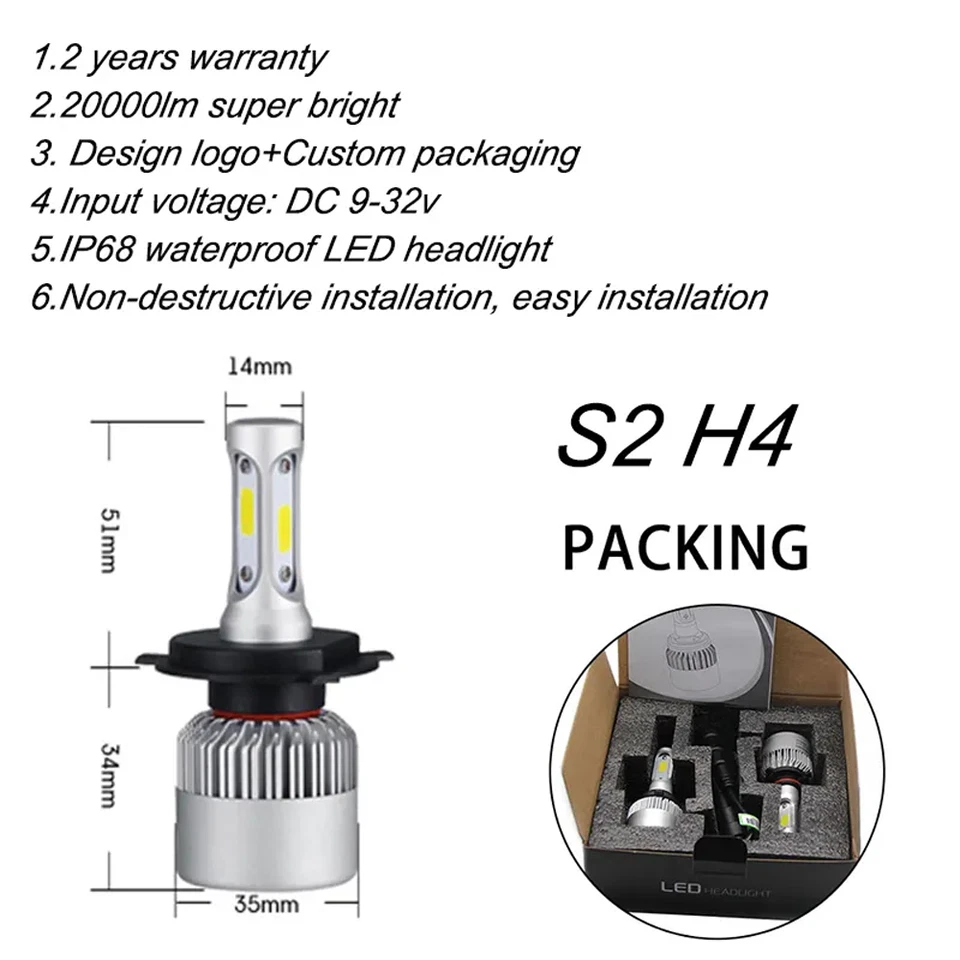 H4 3Sides LED Headlight Kit High Low for Hino 145 165 185 258 268 338 - Image 3 of 4