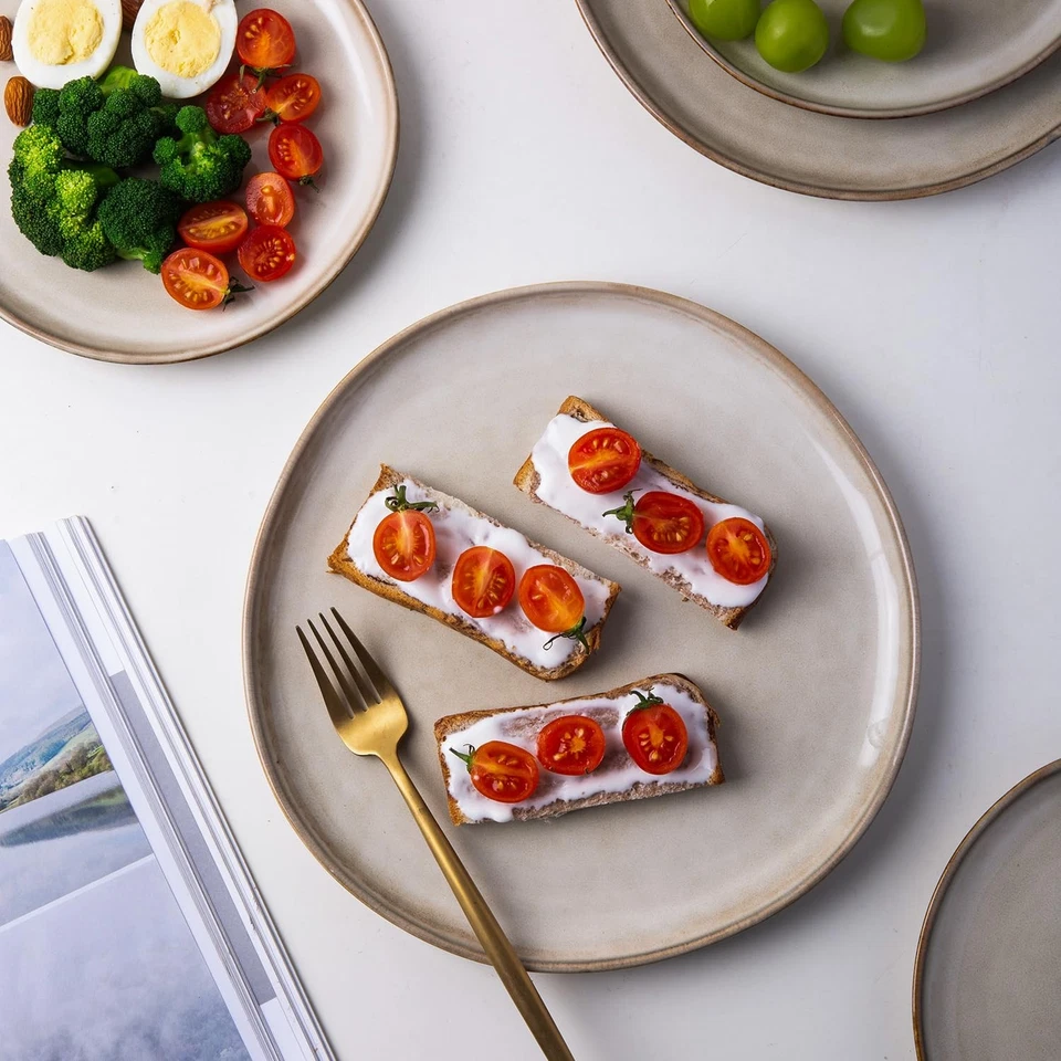 Juegos de vajilla de cerámica, juego de platos y cuencos de gres esmaltado reactivo hechos a mano... Foto 4 de 4