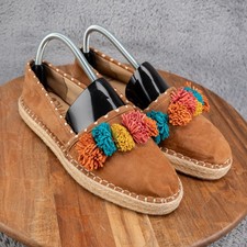Sam Edelman Issa Women's 8.5 Suede Multicolor Pom Pom Espadrilles Saddle Brown