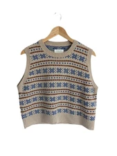 Toast Sweater Vest Jumper SIZE LARGE Wool Mix Knit Fair Isle Sleeveless 