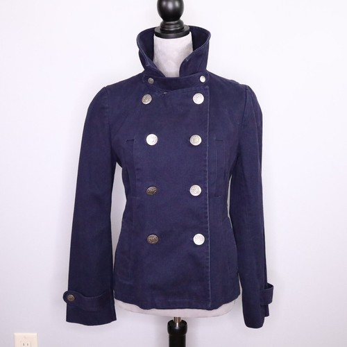 Gap Jacket Womens Small Blue Pea Coat Cotton Twill Double Breasted Unlined - Picture 14 of 24