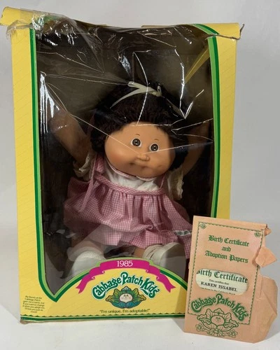 1985 Cotelco Original Cabbage Patch Kids Girl Pink Doll Karen Issabel w/ Box