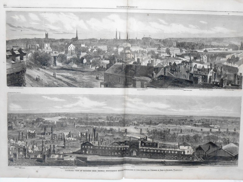 Harper's Weekly Page Civil War HUGE Engraving Panoramic View of Richmond VA 1865