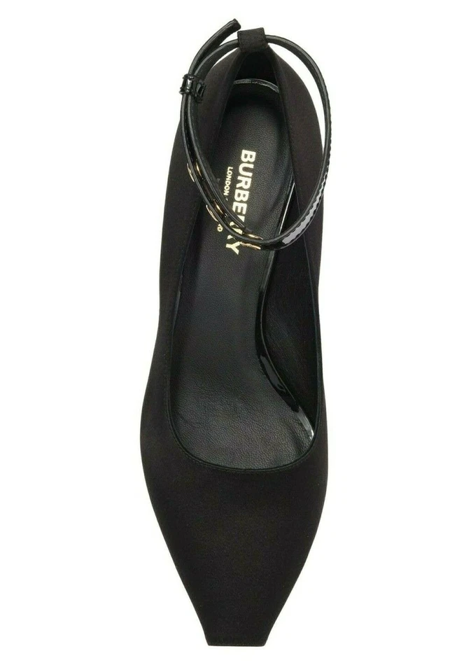 Zapatos de salón Burberry para mujer negros satinados punta abierta tacón de gatito negros talla 38, EE. UU. 8 Foto 4 de 4