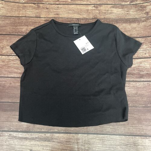 Women’s Forever 21 Ribbed Knit Top Baby Tee Black Small Cropped Small