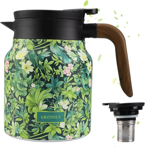 2025 New Vintage Floral Pattern Tea Thermos Built-In Infuser 1L Green with Steel
