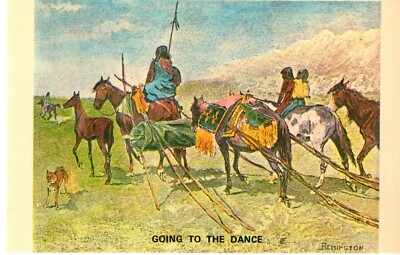 Going to the Dance Art by Frederic Remington Reprod., Indians, Horses Postcard