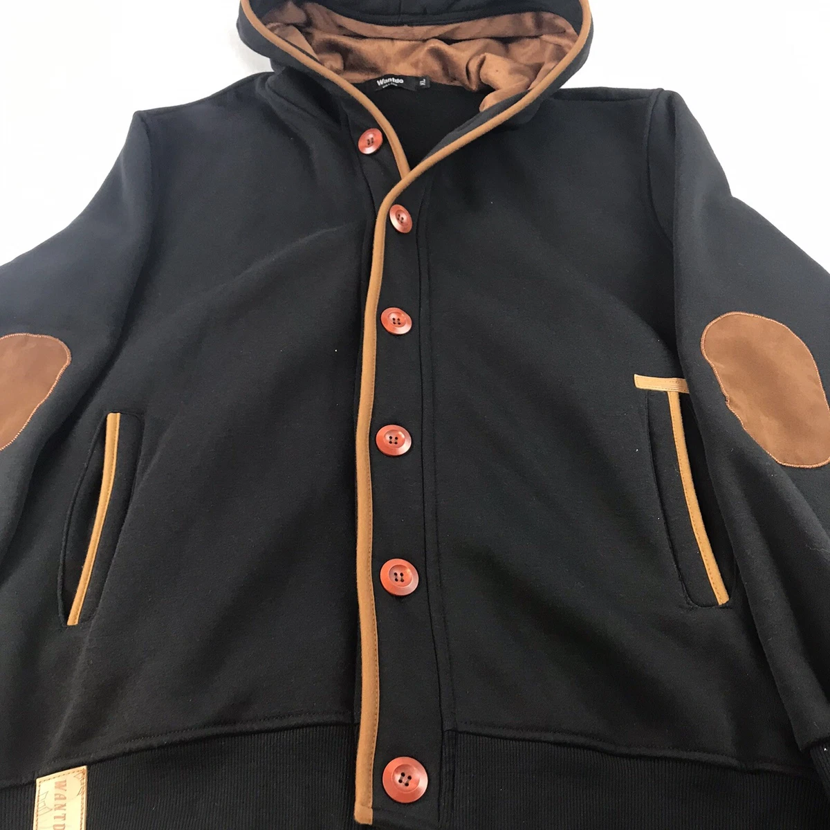 WantDo Men s Fleece Button Hoodie Size XL Black And Tan