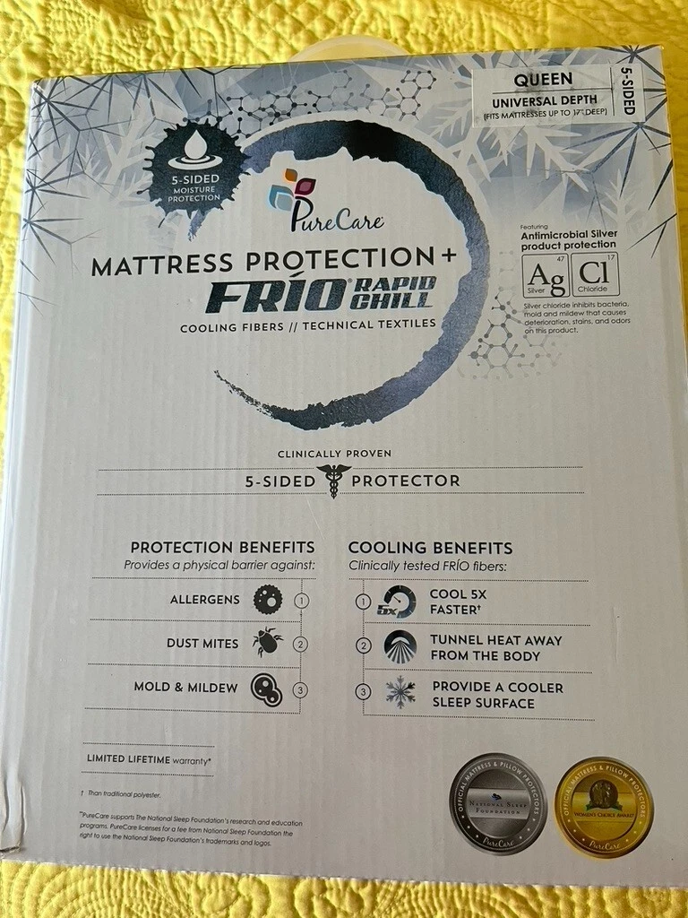 PureCare Premium Protection + Cooling 5 Sided Mattress Protector Size Queen