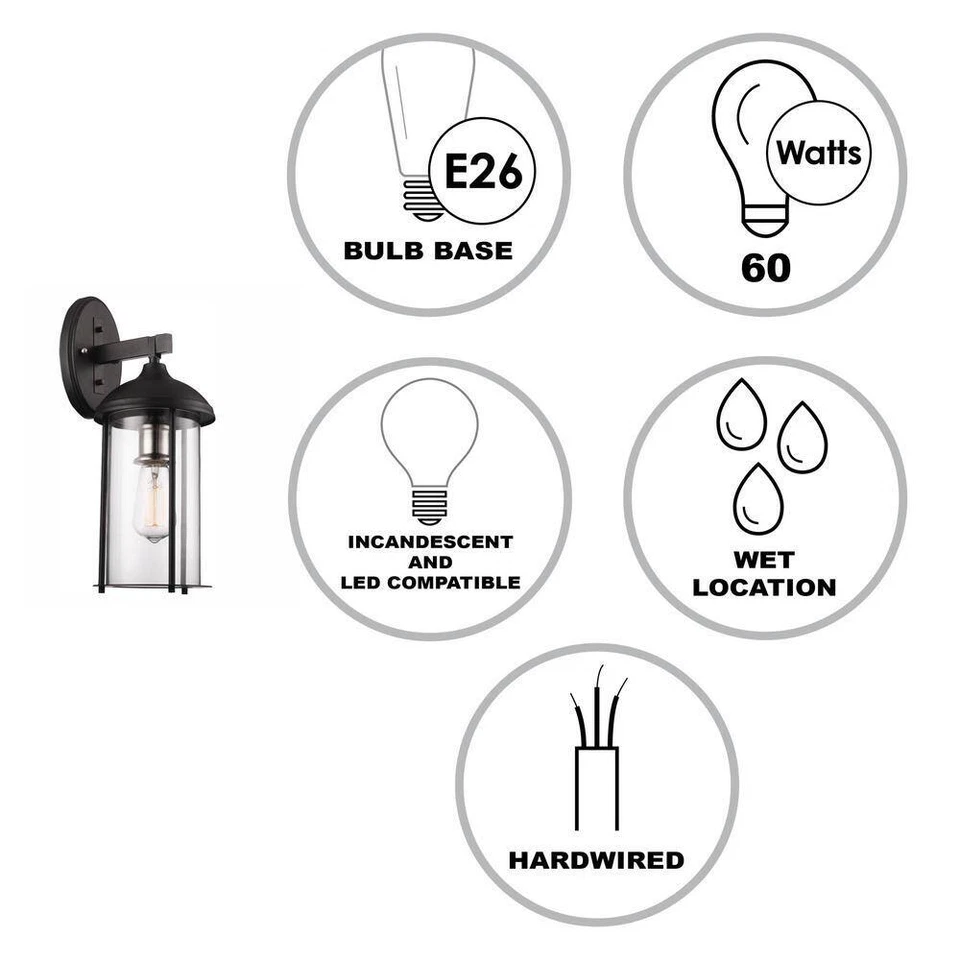 Bel Air Lighting Blues 16.5 in. Black Brushed Nickel Outdoor Wall Light Fixture - Image 3 of 4