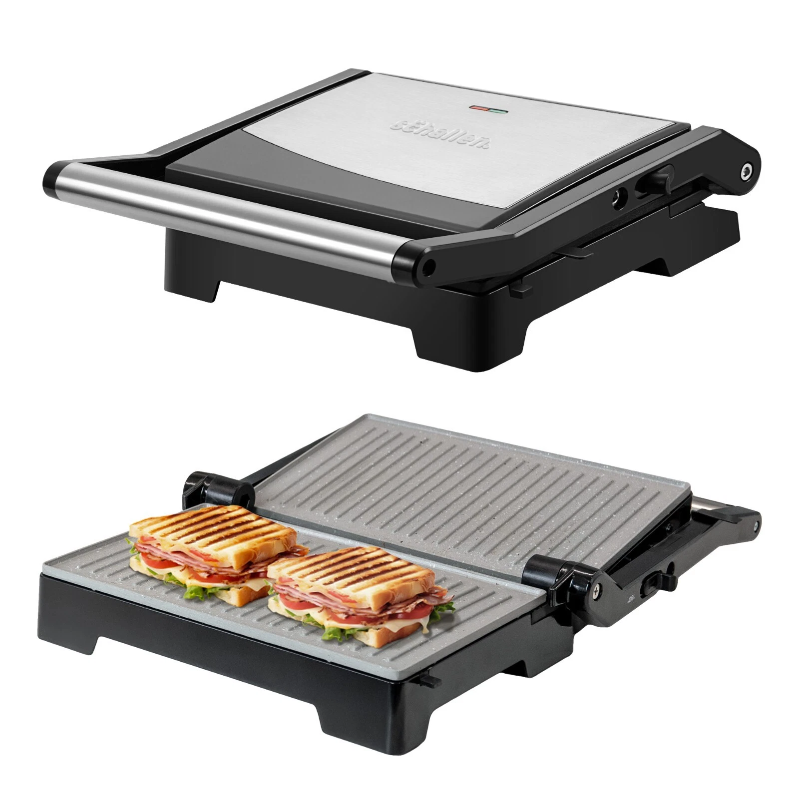 Schallen Panini Grill Press & Toastie Maker Machine Non Stick Black & Silver