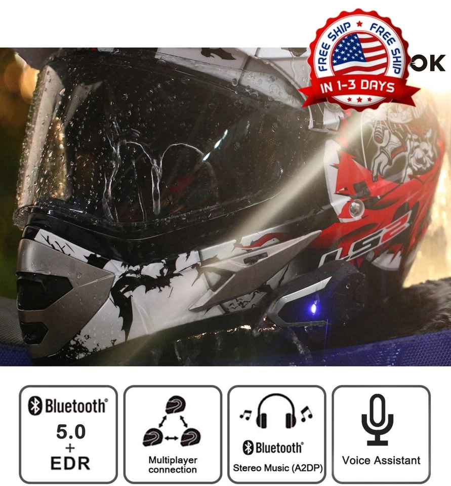 Auriculares Con Bluetooth Interfono Intercomunicador Para Cascos De Motos US - Image 3 of 4