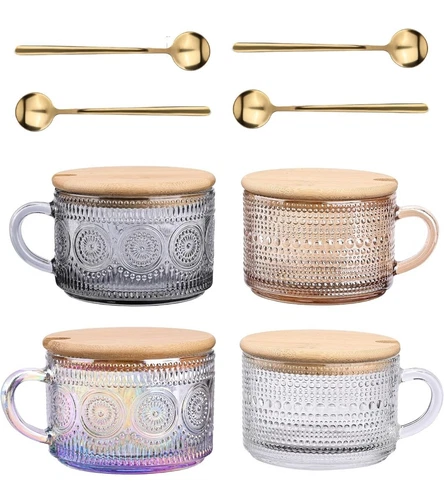 Vintage Glass Coffee Mugs Set (4 Pack Mix)
