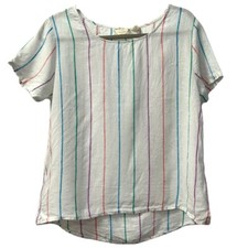 Christian Siriano New York Short Sleeve Linen Multicolor Striped Blouse Sz M