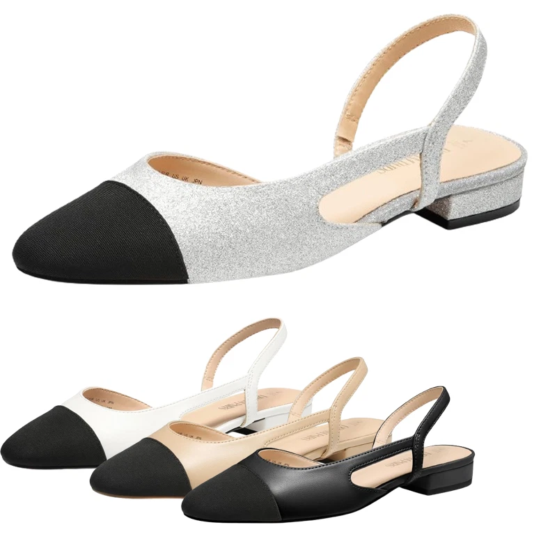 Women Slingback Flat Shoes Low Heel Square Toe Slip On Dress Office Shoes