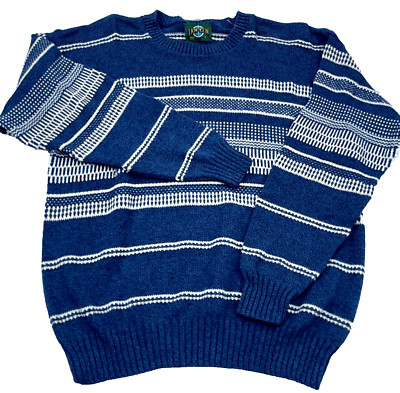 Vintage Jantzen Sweater Men Large Blue Crew Neck Heavy Knit Textured Cosby 90s