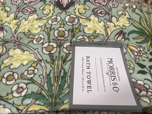 3 Pc William Morris Co. HYACINTH Floral Velour BATH TOWEL Set - NWT - Green - Picture 2 of 5