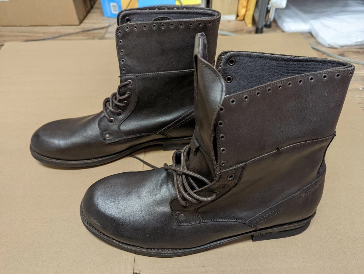 Guess Differ Mens Fashion Leather Brown Boots Lace Up Shoes US 13