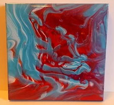 FLUID ACRYLIC POUR ABSTRACT PAINTING - ORIGINAL ART  8 x 8 Inch Cradled Wood
