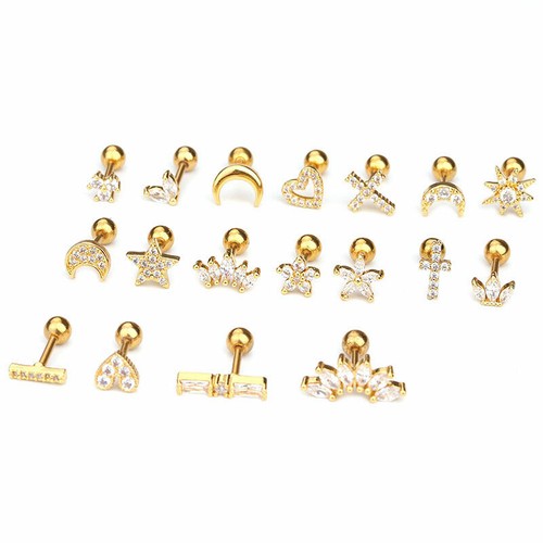 Crystal Tragus Helix Cartilage BAR Screw In Earring Flat Back Labret Monroe - Picture 5 of 9