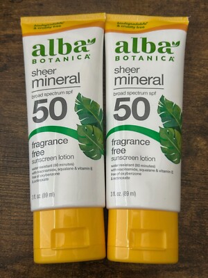 Alba Botanica Sheer Mineral SPF 50 Sunscreen Lotion 3oz Exp 1/25 - 2 Pack