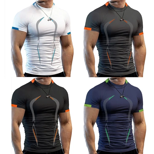 Men's Fitness T-Shirt Uv Short Sleeve Swimming T-Shirt Quick Drying Sports Tops# - Picture 4 of 12