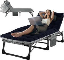 H&ZT Sleeping Cots Adjustable Folding Camping Cot Outdoor Lounge Chair W/Mat