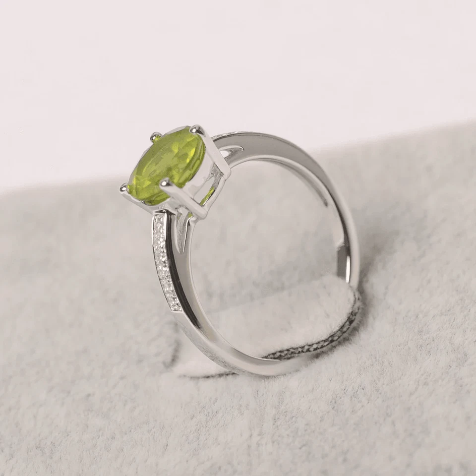 Solitaire Green Peridot Ring Natural Gemstone 925 Sterling Silver Ring For Women - Image 3 of 4