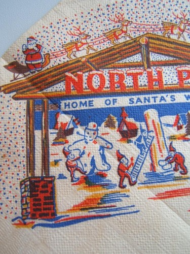 VINTAGE POLO NORTE TALLER SANTA SERVILLETA PAPEL MARAVILLOSA ILUSTRACIÓN - Imagen 5 de 6
