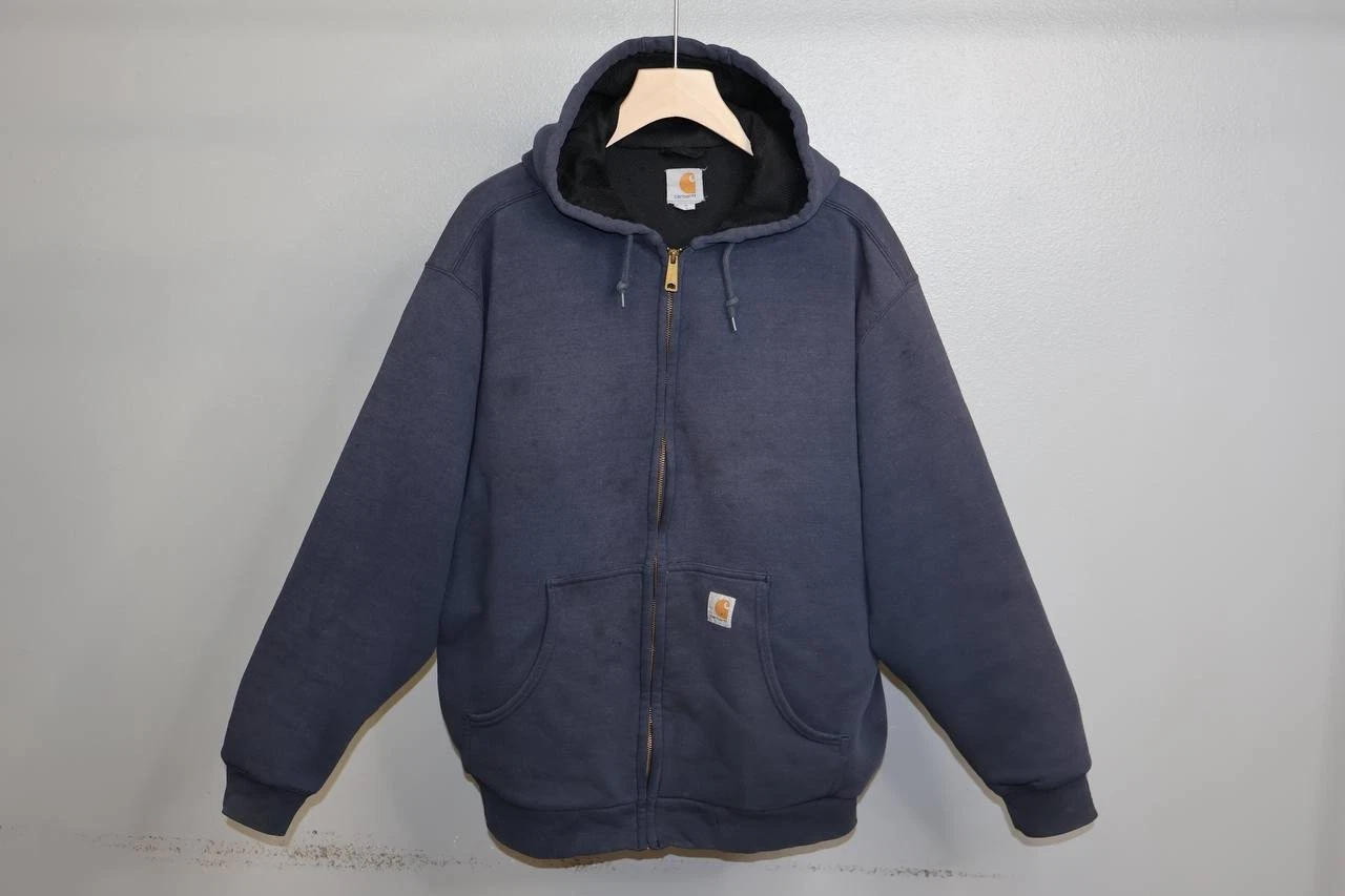 Carhartt Hoodie XL Thermal Lined Full Zip Work Wear Navy Blue