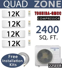 48000 BTU Quad Zone Ductless Mini Split Air Conditioner Heat Pump: 12000 x 4