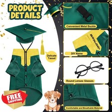 Huhumy Dog Graduation Costume L, Green/Yellow, Gown, Cap, Glasses, Stickers