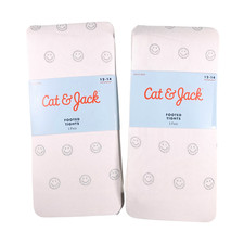 2 Pair Cat  Jack Girls Smiley Face Footed Tights White Silver 12-14 NWT