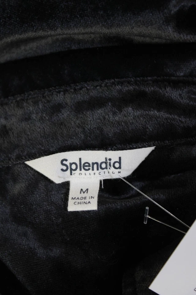 Splendid Womens Velvet Button Down Long Sleeves Blouse Black Size Medium - Image 4 of 4