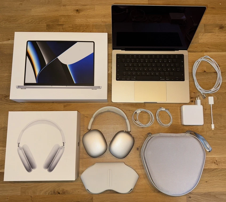 MacBook Pro 14“ M1 Pro (14-Core GPU, 32GB/500GB SSD, 32 Zyklen) Premium-Bundle!