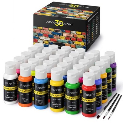 Magicfly Outdoor Acrylic Paint, Set of 30 Colors/Tubes (60 ml, 2 oz.) with St...