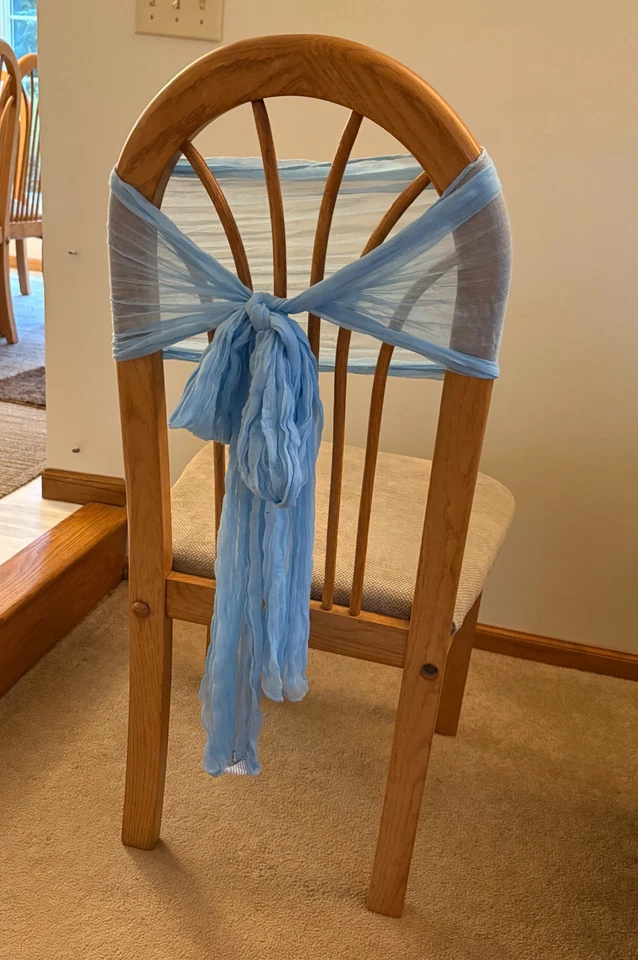 89 Light Blue Cheesecloth Chair Sashes/Table Runners 16" x 108" Wedding Decor - Image 3 of 4