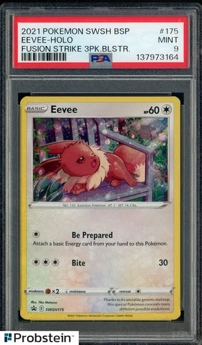 2022 Pokemon SWSH BSP Fusion Strike Three  Blstr #175 Eevee Holo PSA 9