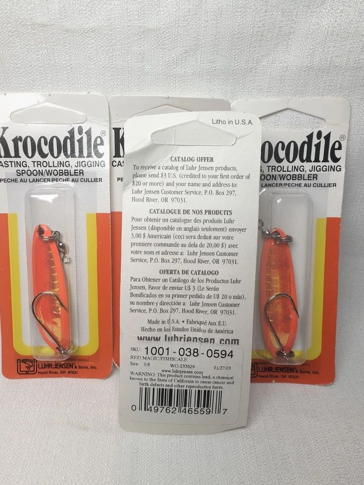 Lot of 4 Luhr Jensen Krocodile 3/8 oz Spoons – Red Magic Fishscale – Made in USA - Image 3 of 3