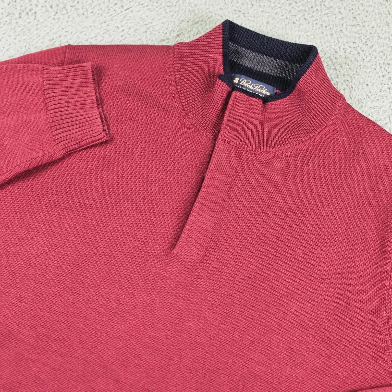 Brooks Brothers Sweater Mens XL Red Merino Wool Mock Neck Button Knit Pullover