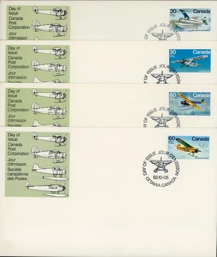 CANADA USA 1982 BUSH AIRCRAFTS #969-72 FIRST DAY COVERS SET OF 4 !! M229