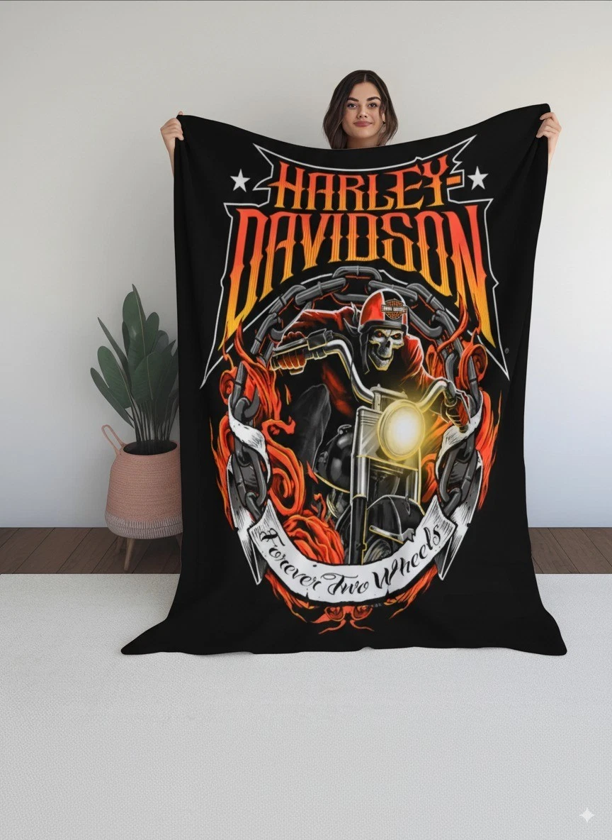 Forever Two Wheels Haarleyy Davidson Fleece Blanket for Bikers