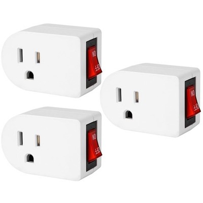 Grounded Outlet with On/Off Switch 15A 1875W Wall Tap Adapter 3-Prong 3 Pack