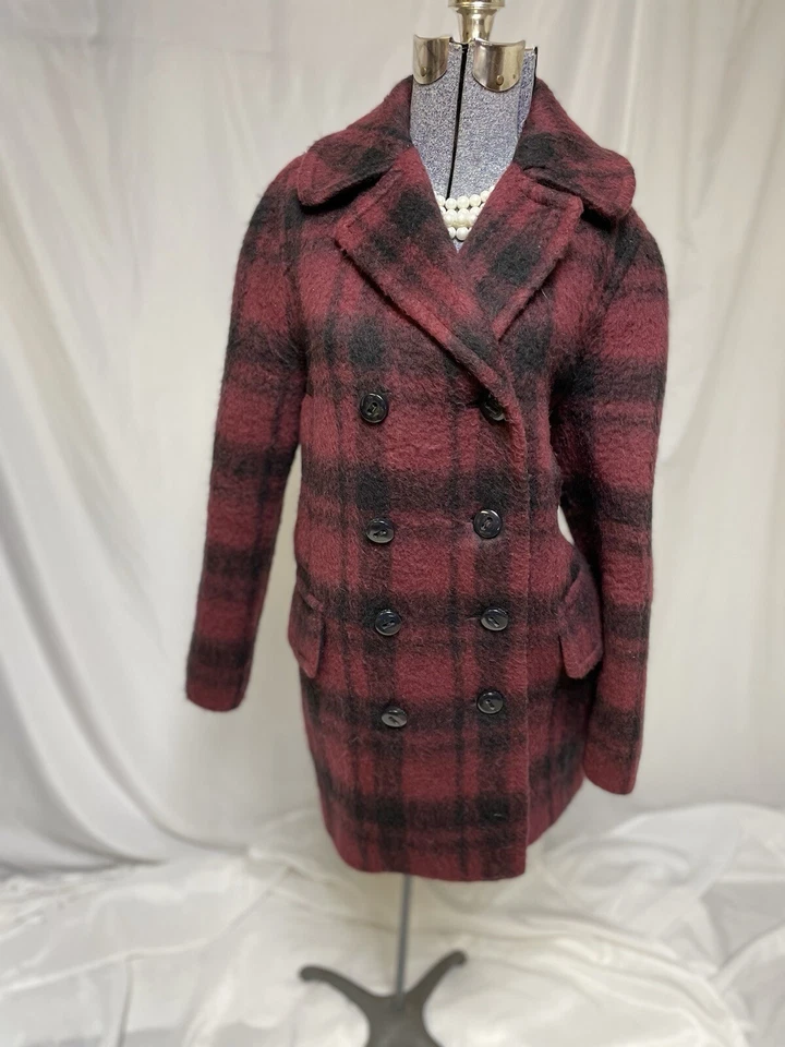 蔻驰外套 S 码格子孔雀双排扣羊毛羊驼混纺口袋 — 第 4/4 张图片