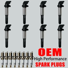 8X OEM Ignition Coil & Iridium Spark Plugs For BMW 550 650i 750i X5 UF515 UF522