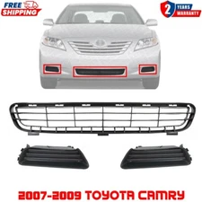 Front Bumper Grille Textured & Fog Light Covers Pair  For 2007-2009 Toyota Camry