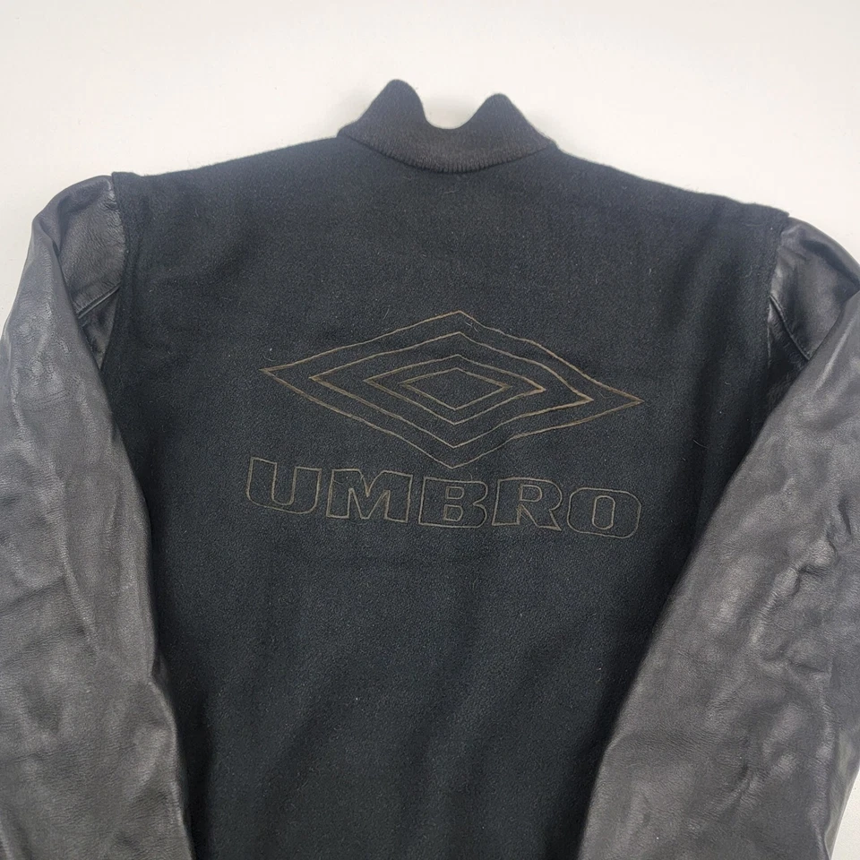 Vintage 90s Umbro Wool Leather Bomber Jacket Very Rare Mens Medium Button Snap - Image 2 of 4